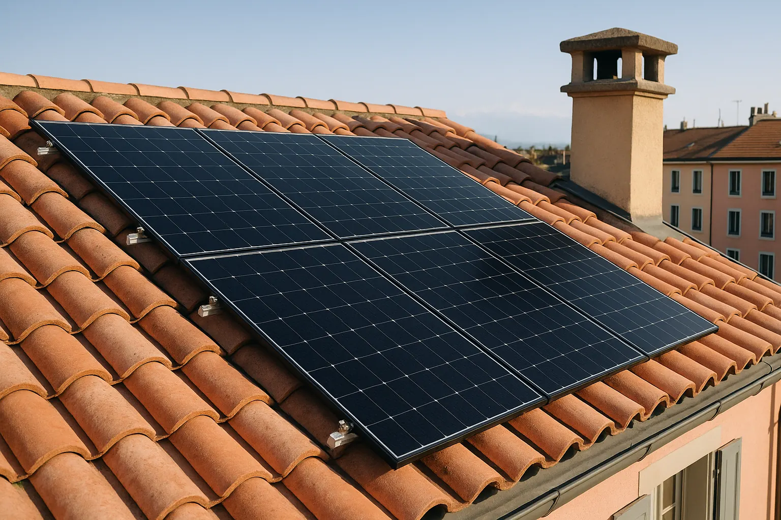 Solaranlage auf einem typischen Dach in Genf