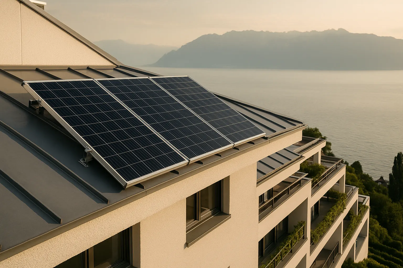 Solaranlage auf einem typischen Dach in Lausanne