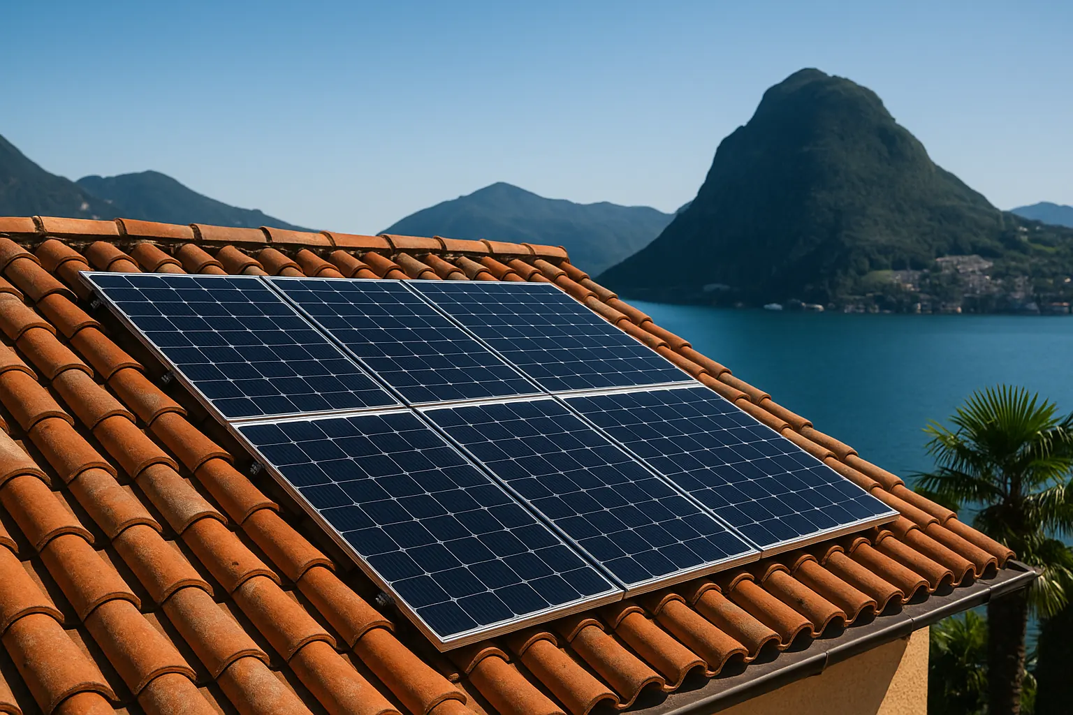 Solaranlage auf einem typischen Dach in Lugano