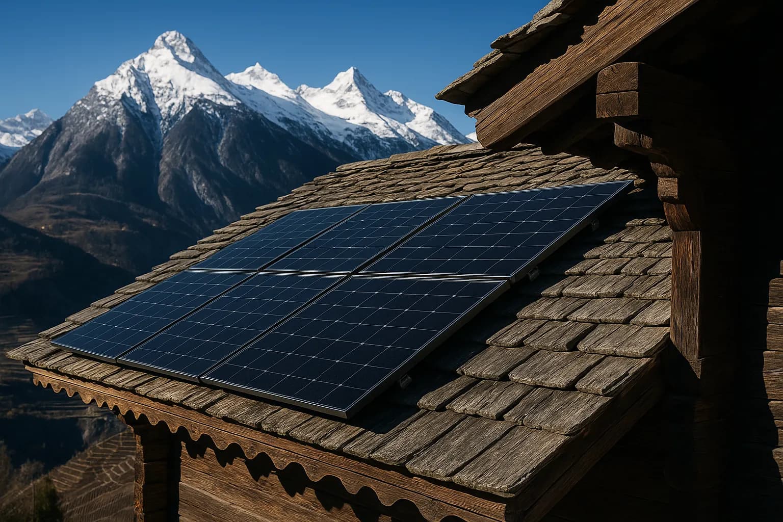 Solaranlage auf einem typischen Dach in Sitten
