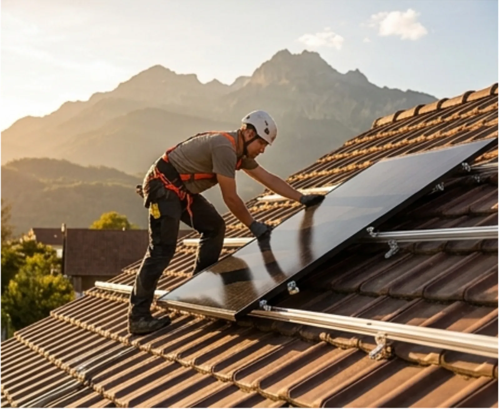 Solaranlage auf einem Schweizer Dach in Wallis
