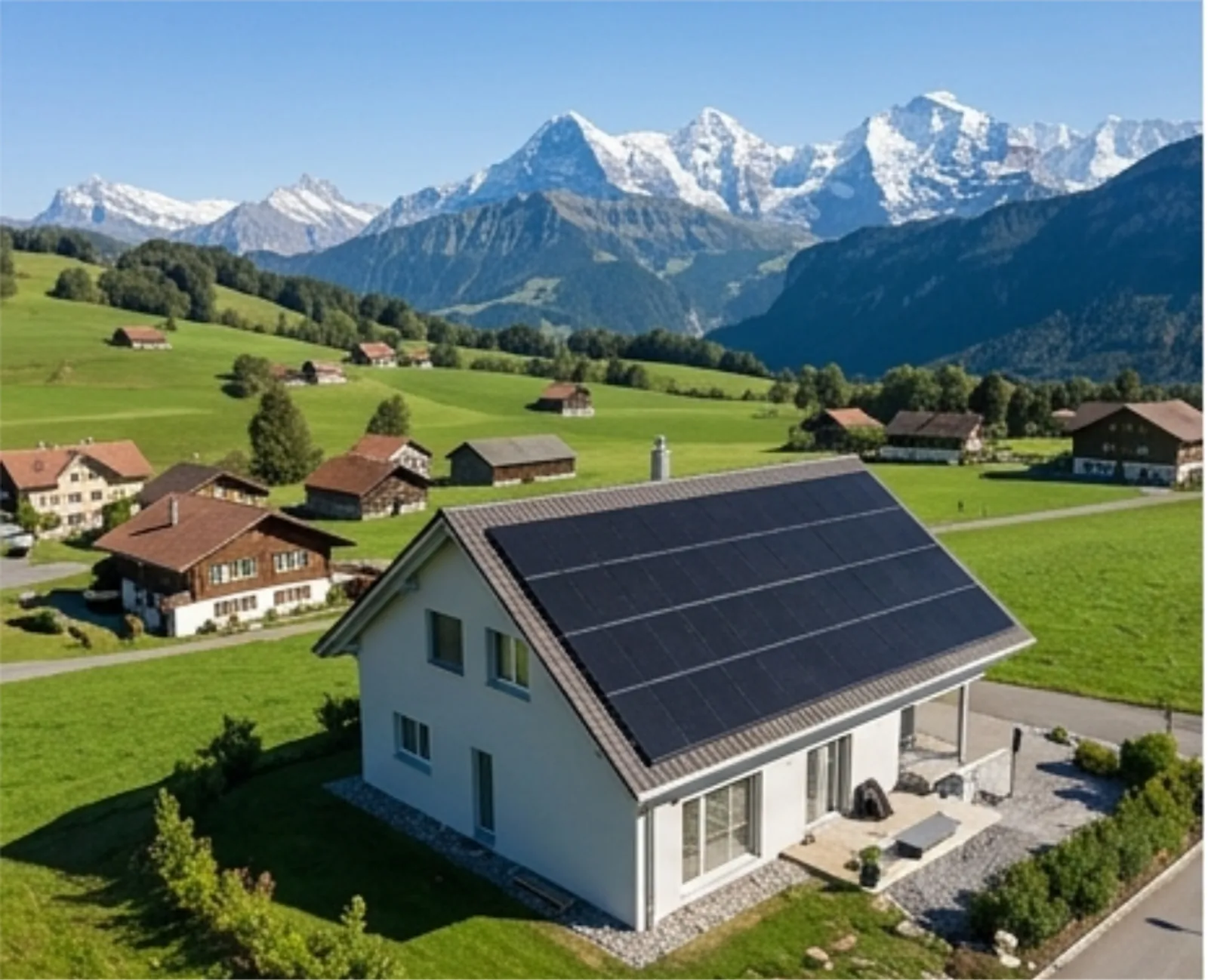 Solaranlage auf einem Schweizer Dach in Genf